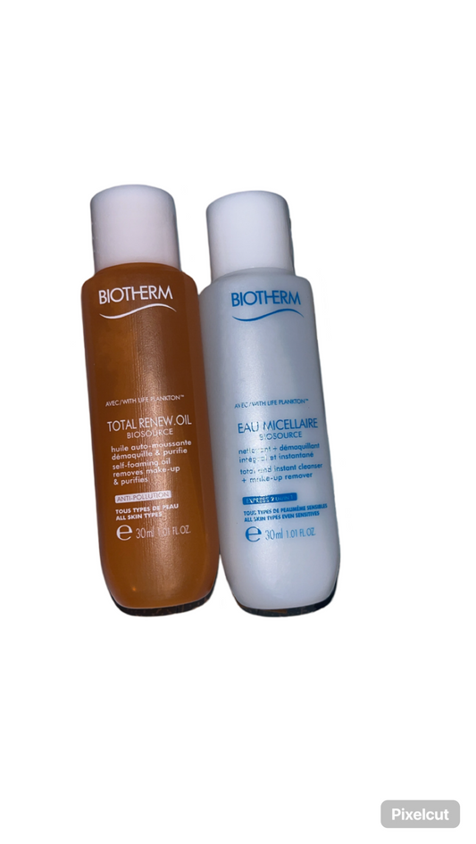 Biotherm huile auto moussante démaquille et purifie et eau micellaire biosource nettoyant et démaquillant intégral et instantané